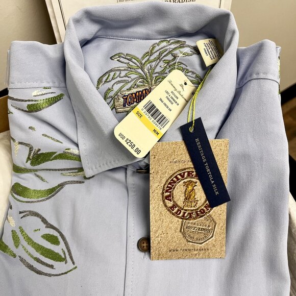 Tommy Bahama NWT Limited Edition Silk Palm Leaf Dress Shirt Light Blue (M)